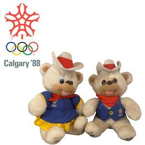 Vintage 1988 Calgary Winter Olympic Hidy and Howdy Mascot Plush Toys